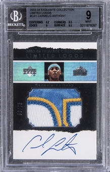 2003-04 UD "Exquisite Collection" Limited Logos #CA1 Carmelo Anthony Signed Game Used Patch Rookie Card (#59/75) – BGS MINT 9/BGS 10